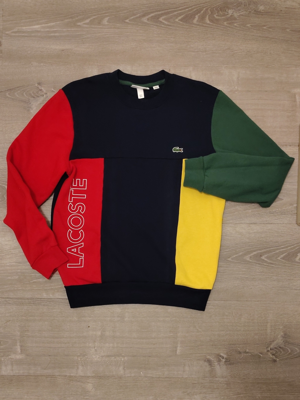 Lacoste Colorblock Crewneck Sweater in Navy, Red, Yellow, Green